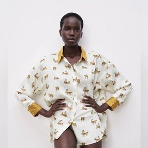 Zara Satiny Tiger-Print Blouse